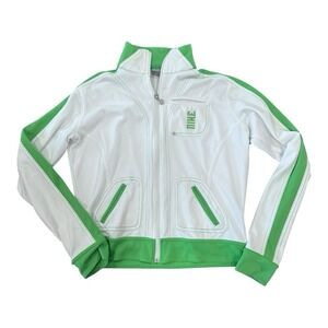 Nike Womens‎ Full Zip Up Track Jacket White Green Size L (12-14)  Y2K Vintage
